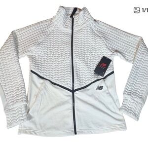 New Balance Women's White Quilted Full Zip Bomber Jacket Black Trim